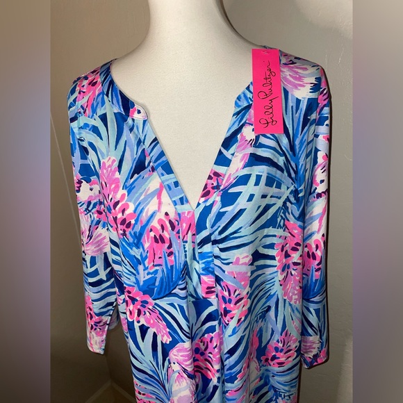 New! Lilly Pulitzer Tropical Daphne 3/4 Sleeve 100%Pima Cotton Dress Size XL💕🐬 - Picture 3 of 12